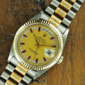 Front face of 1990 Tridor Rolex Day-Date ruby dial 18239B