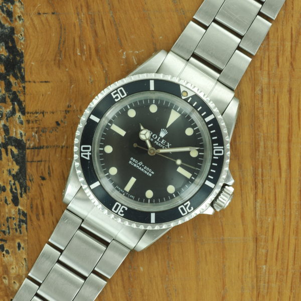 Front face of S/Steel Rolex Submariner non serif dial 5513 from 1969