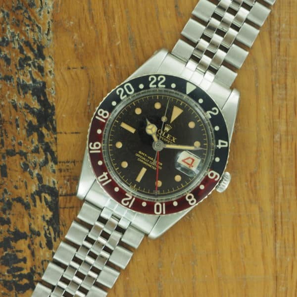 Front face of S/Steel Rolex GMT-Master 6542 Bakelite from 1958