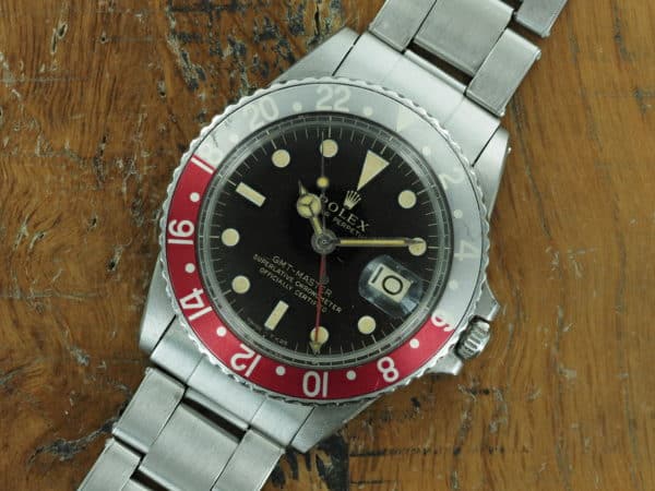 Close up front side of S/Steel Rolex GMT-Master gilt dial 1675 from 1966