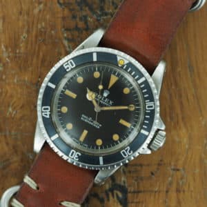 Front face of S/Steel Rolex Submariner non serif, pumpkin 5513 from 1970