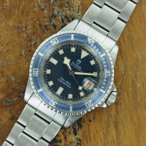 Front face of S/Steel Tudor Submariner blue dial snowflake 7021/0 from 1970