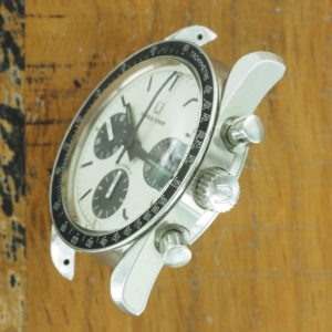 Right side of S/Steel Universal Genève "Nina Rindt" chronograph from 1970