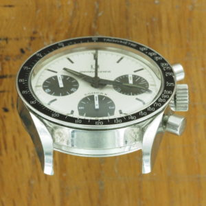 Bottom side of S/Steel Universal Genève "Nina Rindt" chronograph from 1970