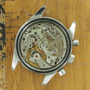 Internals of S/Steel Universal Genève "Nina Rindt" chronograph from 1970