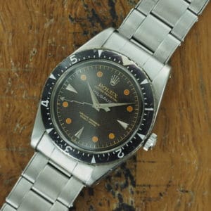 Full front view of S/Steel Rolex Milgauss tropical honeycomb dial 6541 from 1958