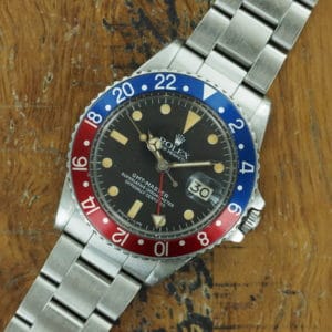 Front face of 1978 S/Steel Rolex GMT-Master ref 1675