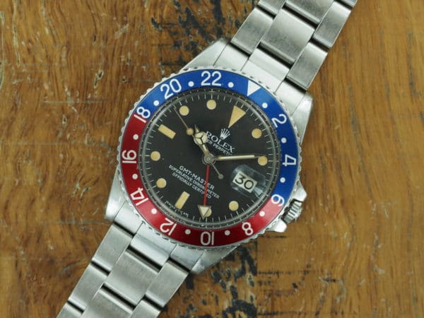 Front face of 1978 S/Steel Rolex GMT-Master ref 1675