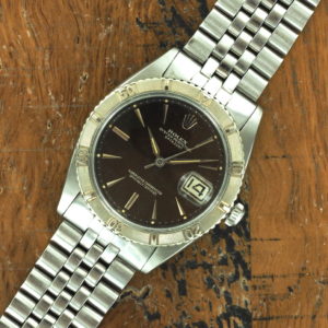 Front face of S/Steel Rolex Datejust Turn-O-Graph ref 1625 with tropical gilt dial from 1962