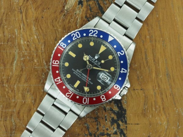 Front face of S/Steel Rolex GMT-Master transitional dial from 1982
