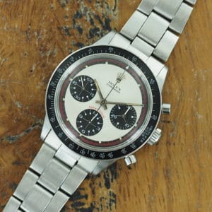 Front face of 1970 S/Steel Rolex Daytona "Musketeer" Paul Newman dial ref 6264