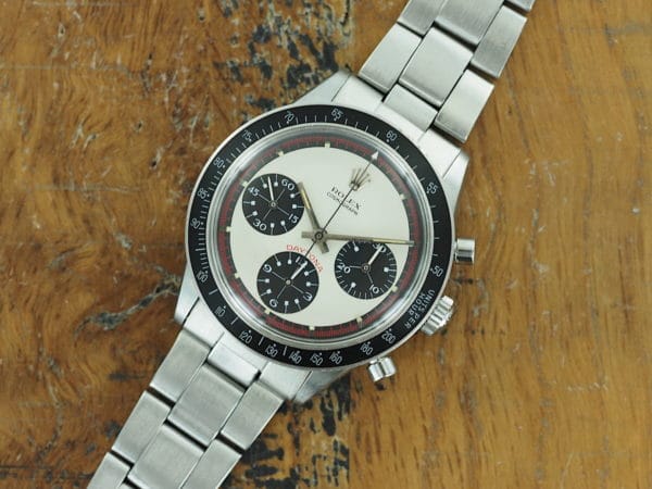Front face of 1970 S/Steel Rolex Daytona "Musketeer" Paul Newman dial ref 6264