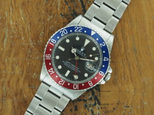 Front face of S/Steel Rolex GMT-Master 1675 from 1978