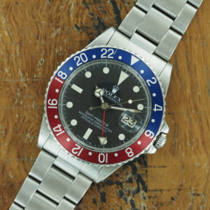 Front face of S/Steel Rolex GMT-Master 1675 from 1978