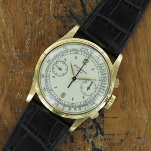Front view of 1948 18K Patek Philippe chronograph ref 530