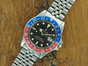 Front face of 1967 S/Steel Rolex GMT-Master "Long E" ref 1675