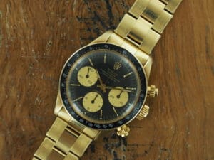 Front face of 1977 14K Rolex Oyster Cosmograph Daytona 6263