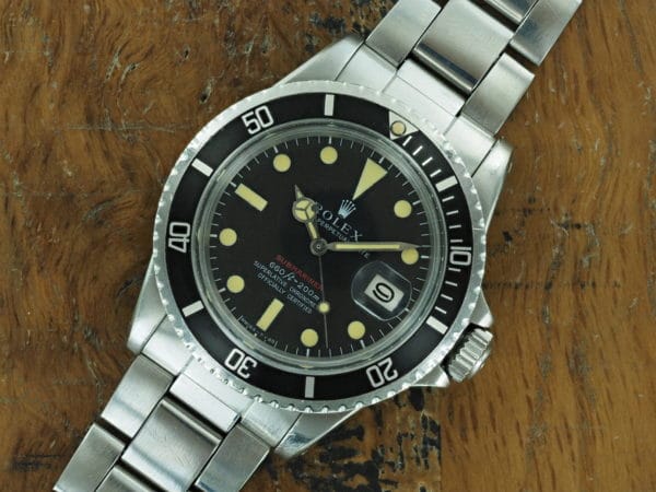 Front face of 1970 S/Steel Rolex Submariner "red" 1680