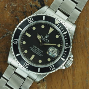 Front face of 1982 S/Steel Rolex Submariner ref 16800 transitional dial