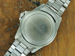 Back side of 1969 S/Steel Rolex Submariner "meters first" ref 5513