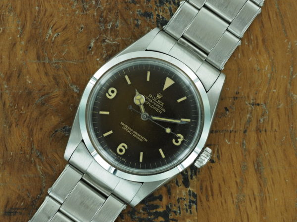 Full front side of 1966 S/Steel Rolex Explorer ref 1016 with tropical dial