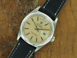 Front face of 1971 18K WG Rolex Day-Date ref 1803