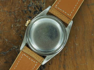 Back side of 1953 S/Gold Rolex Datejust big bubble back ref 6105