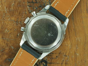 Full back side view of 1975 circa S/Steel Universal Genève Tri-Compax
