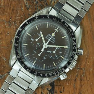 Front face of S/Steel Omega tropical Speedmaster pre-moon 145022 69ST