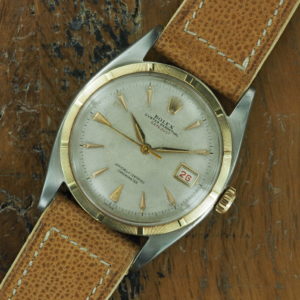 Front face of 1953 S/Gold Rolex Datejust big bubble back ref 6105