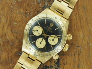 Full front side of 1979 18K Rolex Cosmograph Daytona ref 6265