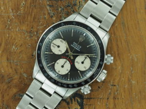 Full front view of 1979 S/Steel Rolex "big red" Daytona 6263