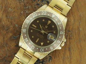 Full front side of 1966 18K Rolex GMT-Master ref 1675 "Concorde"