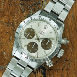 Full front face of 1971 S/Steel Rolex Cosmograph tropical sigma dial 6265