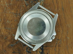 Back side of 1968 S/Steel Rolex GMT-Master ref 1675
