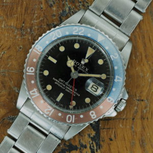 Full front view of 1966 S/Steel Rolex gilt GMT-Master ref 1675