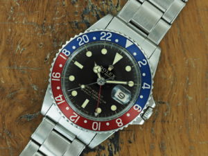 Full front side of 1966 S/Steel Rolex gilt GMT-Master ref 1675